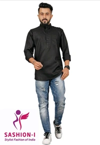 Men's Stylish Full Sleeve Short Kurta - Black